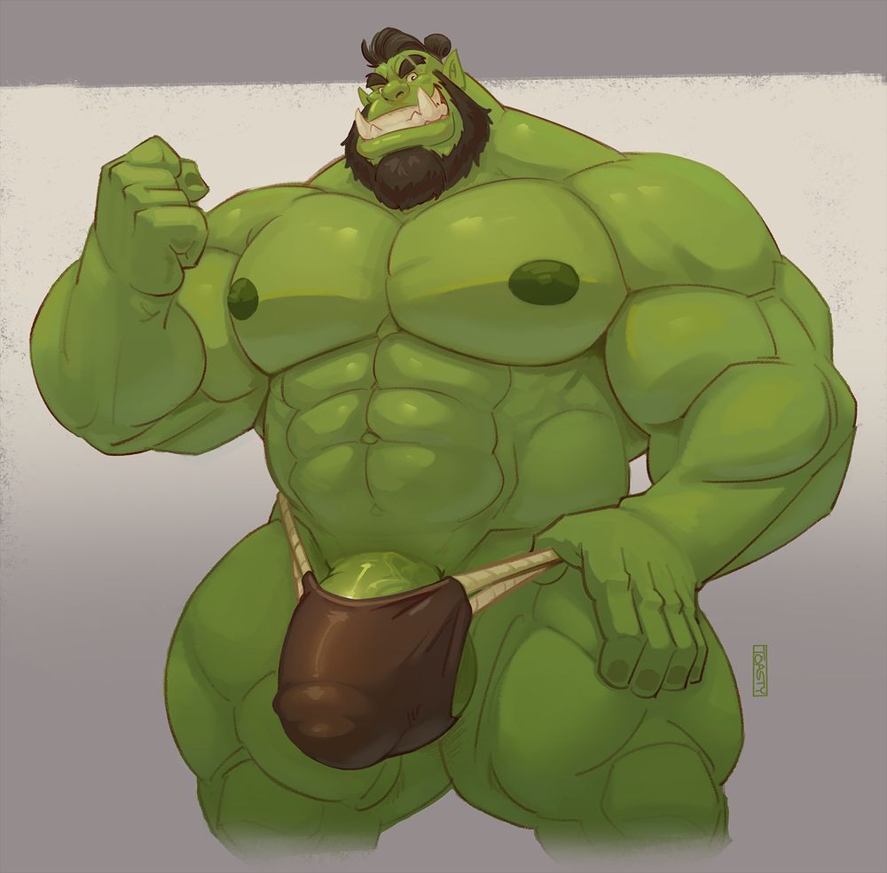 Maul showing off and flexing wearing nothing but a leather thong.