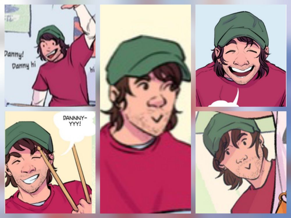 A collage of screencaps of Tomás smiling in a variety of ways.
