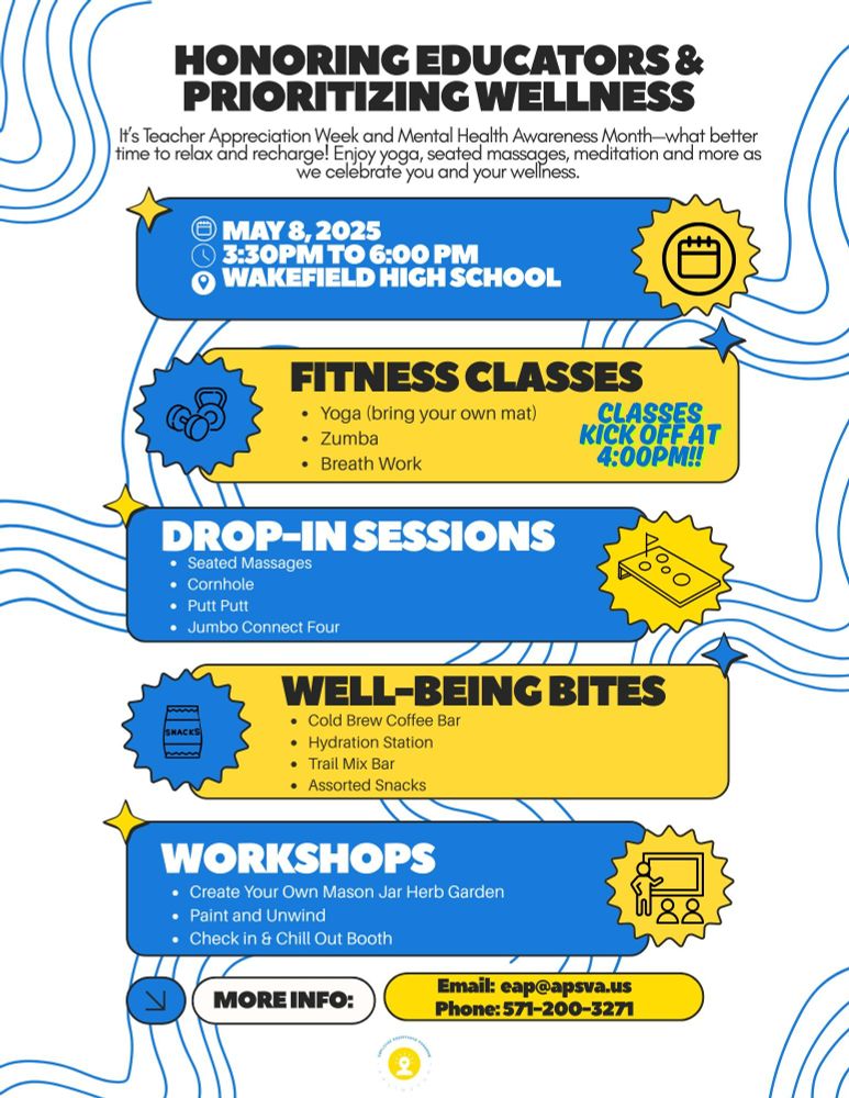 🌿 Join us on May 8, 2025, from 3:30–6:00 PM at Wakefield High School for a special event celebrating our dedicated staff and promoting mental health awareness. Let's come together to support well-being and community. 💚 #MentalHealthMatters #StaffAppreciation #OneTeamOneAPS
