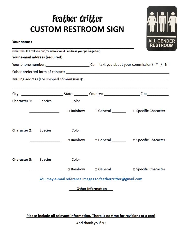 Form for commissioning a custom restroom sign