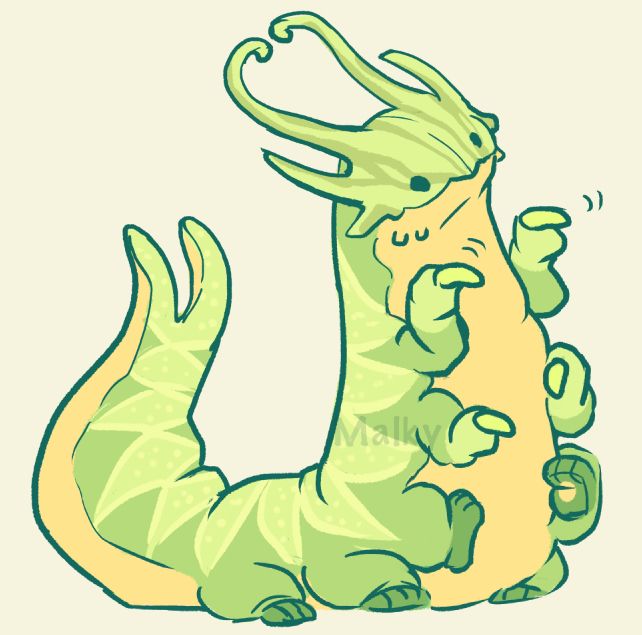 The same caterpillar creature but with a light orange underside. It stands on four hindlegs while wiggling two claws.