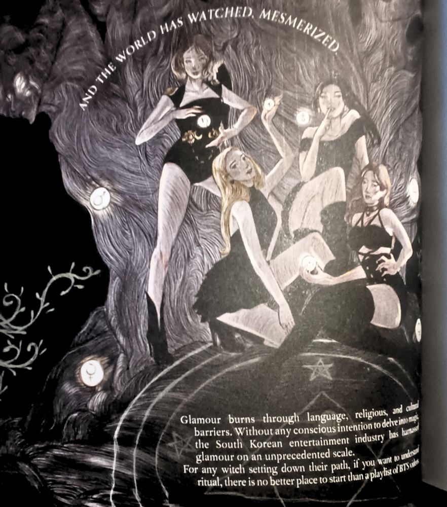 Illustration from with the title Spell Bound  by Chaweon Kooof 4 beautiful women standing in front of a tree. There are the symbols for Male and female canned into the true. Above the women is a heading stating,"And the world has watched, mesmerized". On the bottom right, there's a passage.