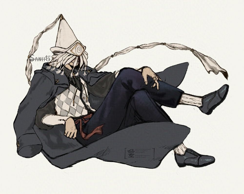 Character drawing of Iguin from Witch Hat Atelier dressed in an outfit inspired by the 5th anniversary modern au outfit designs of the main Witch Hat Atelier cast! Saying your art instructor dresses like a supervillain might not be taken very well in this universe it feels like...