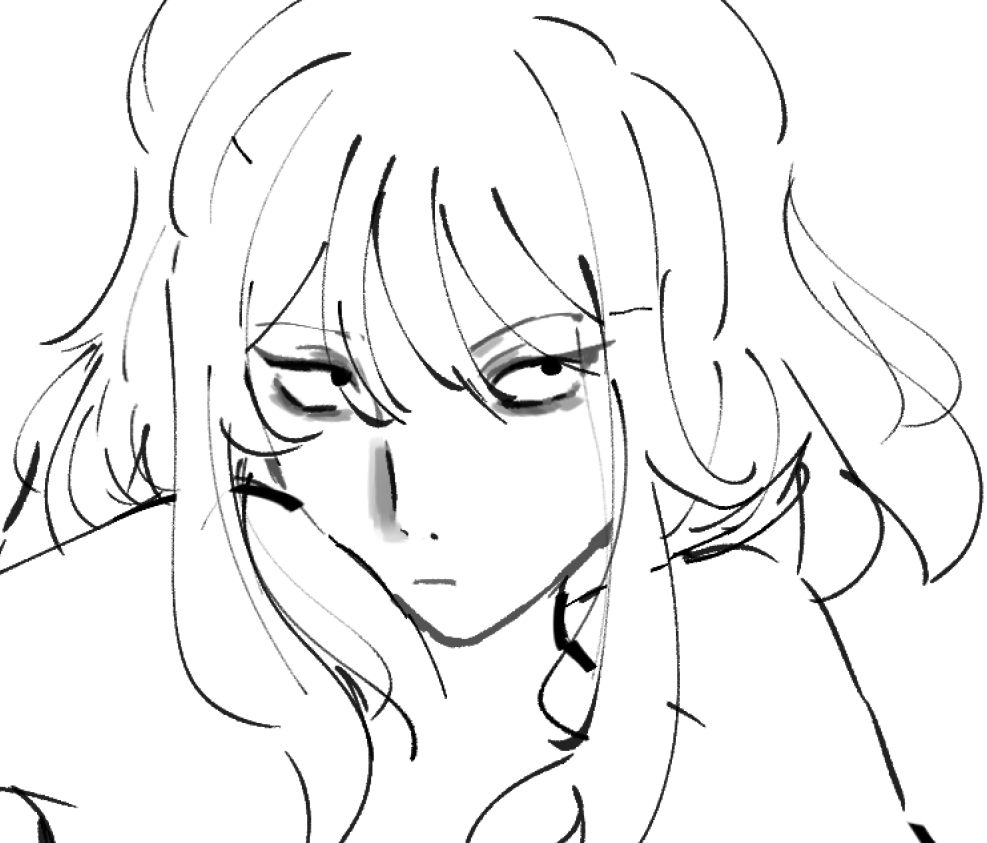 same oc in the last drawing but now it is a sketch and she is looking up angrily