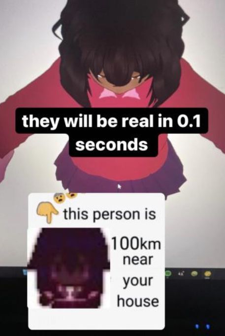 wip 3d model of the last character in a suit and tie with a shirt with the caption "they will be real in 0.1 seconds this person is 100km near your house"