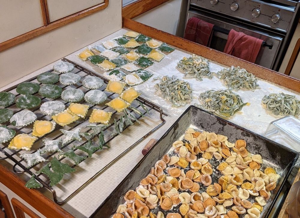 The finished product of the day, two color ravioli (green and yellow), two color tagliatelle, and all the orecchiette. 