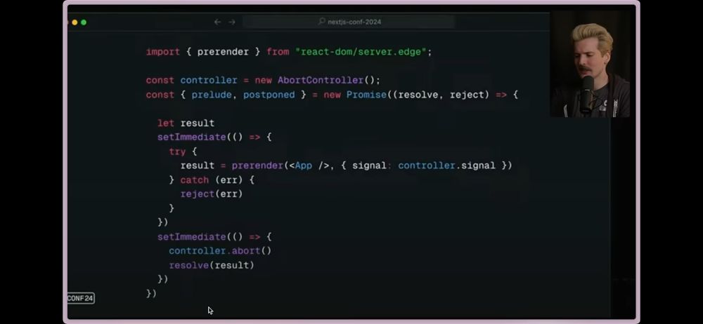 NextJs code that use the JS runtime to stop the pre rendering on async components.