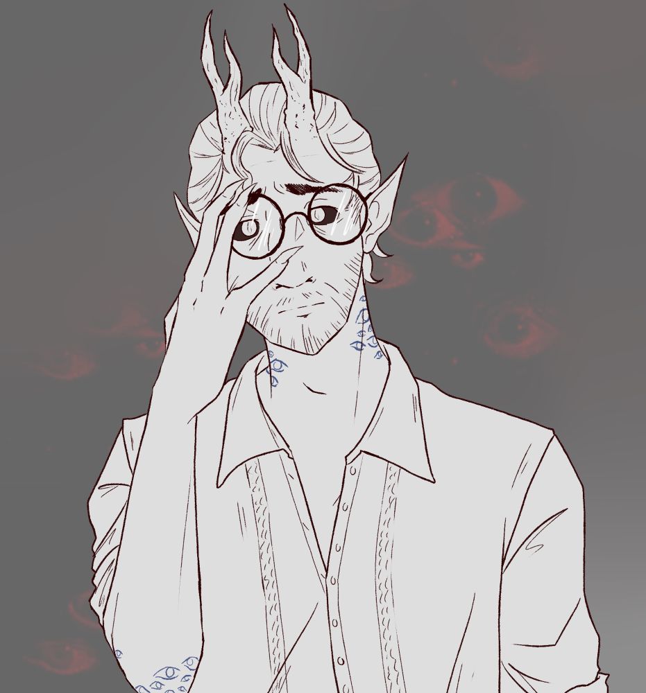 ezra beckett - he looks TIRED

(appearance: round frames, moved by hand rubbing a headache at his temples. swept back hair, a rough beard, antlers based off of a roe deer and eye markings on his neck and elbow)