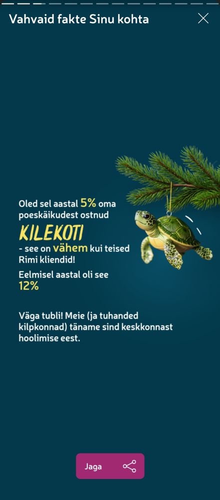 I only bought a plastic bag 5% of the time shopping at Rimi, last year it was 12%