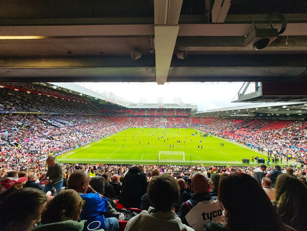 The pitch at Old Trafford, the stadium of Manchester United Football Club