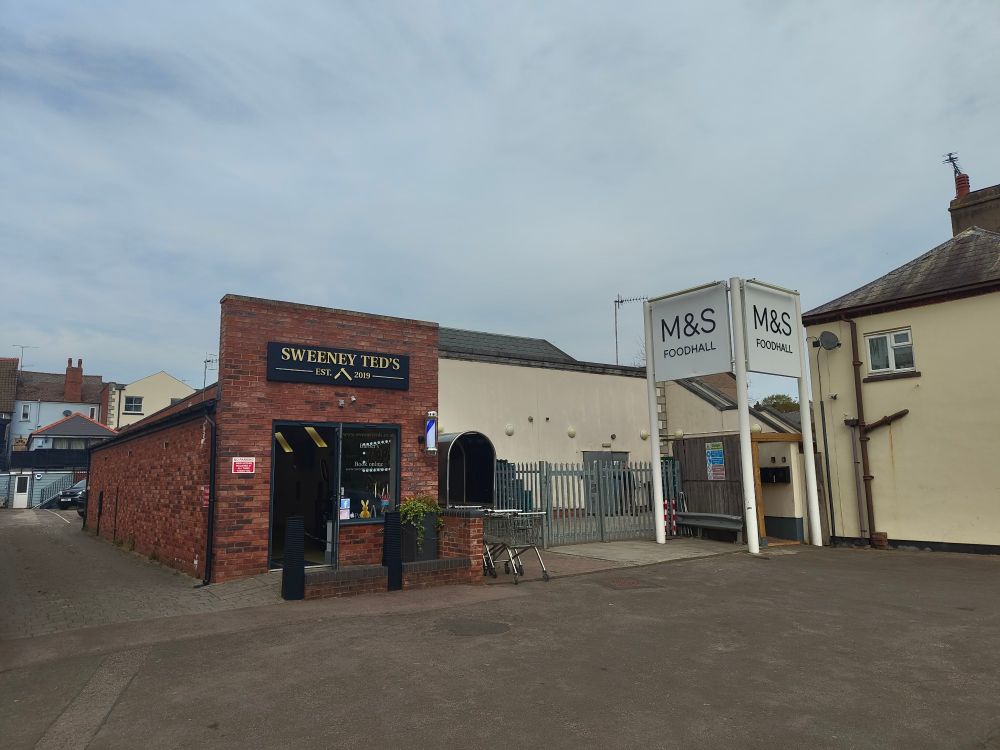 "Sweeney Ted's" barbers and an M&S Foodhall
