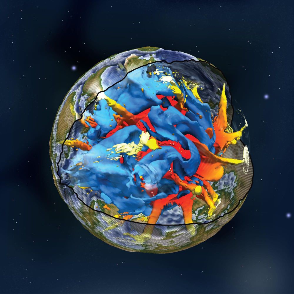 Six Hundred Leagues Under the Earth
This geodynamic model of the Earth at 850 Ma explores the expression and evolution of the Earth's surface as a result of the complex interaction between cold subduction and warm mantle plumes. Model developed using ASPECT geodynamics code and visualised using Paraview.