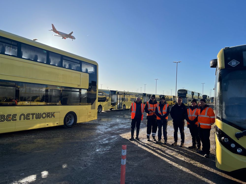 Some of the team at the temporary depot at Manchester Airport.