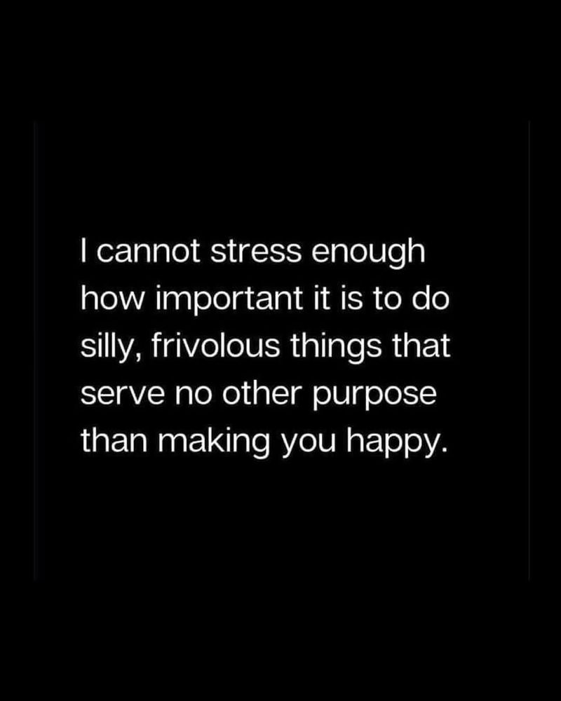 I cannot stress enough how important it is to do silly, frivolous things that serve no other purpose than making you happy. 