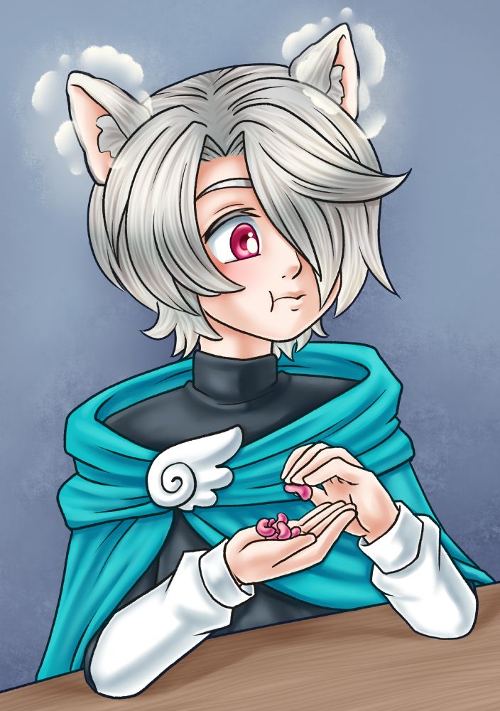Able testing a relaxation potion that has the fun side effect of making cat ears appear. 