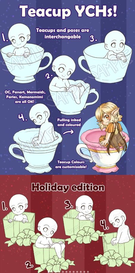 Teacup/present YCHs examples through VGen everything is interchangeable and customizable. 