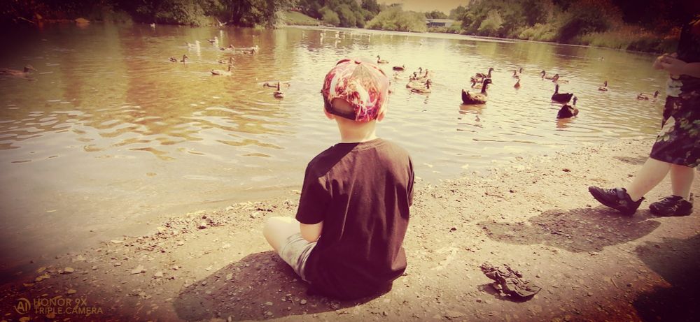 My son feeding the Ducks at Cambrian Lakes, Tonypandy , Rhondda Valleys