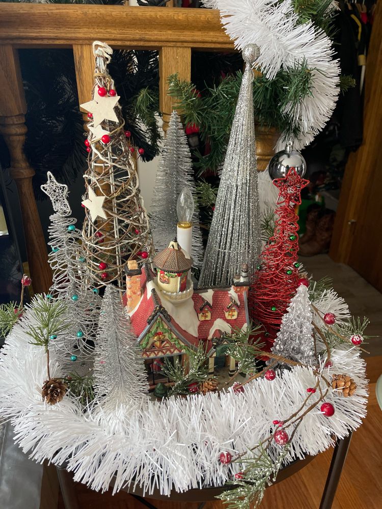 Small Christmas forest on a round side table 
