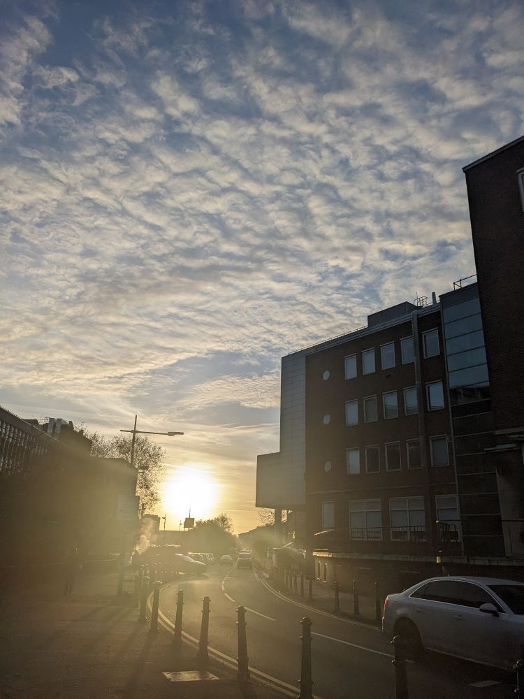 The sun beginning to set over RVH, Belfast 