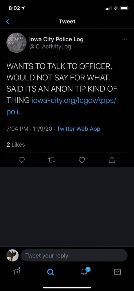 WANTS TO TALK TO OFFICER, WOULD NOT SAY FOR WHAT, SAID IT'S AN ANON TIP KIND OF THING.