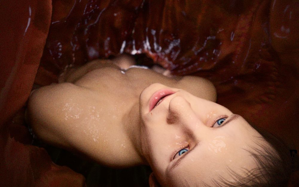 The servant lays inside her stomach, looking quite worried. He looks unharmed right now, his fate unknown. 