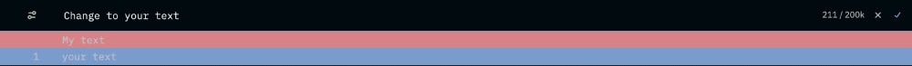 An inline completions Zed diff view with two lines: 'My text' highlighted in pink and 'your text' highlighted in blue. The header shows 'Change to your text'.