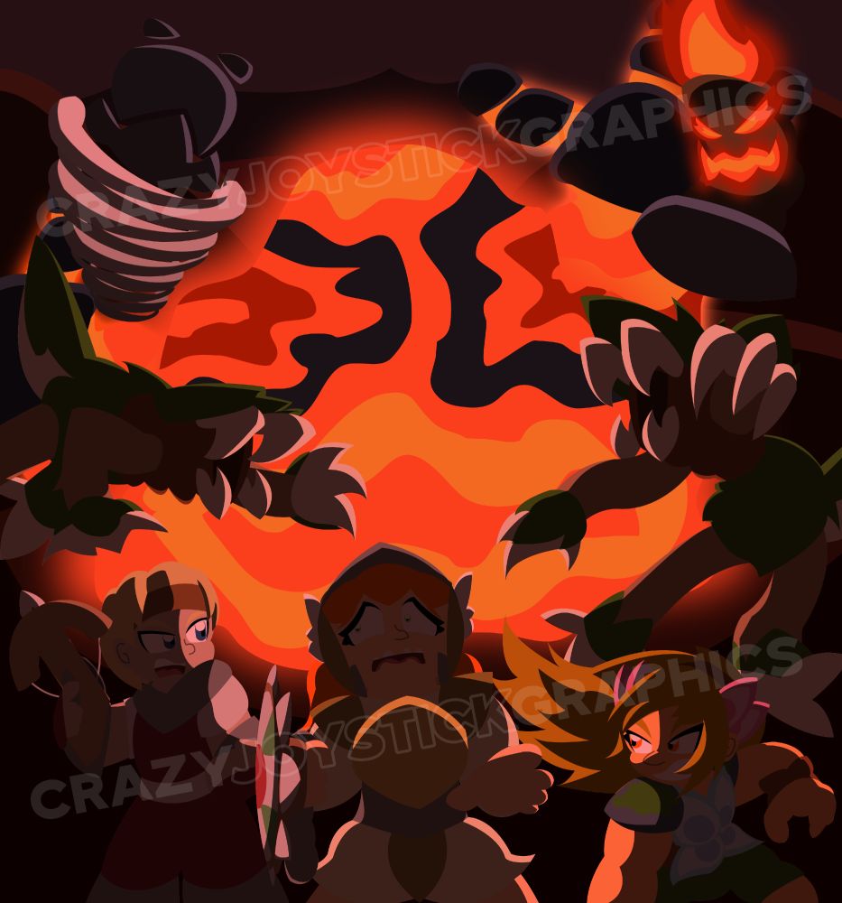 Mikayla, Hornet, and Vlinder under attack by the Animate.