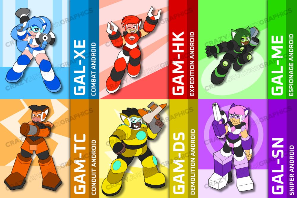 Left to Right, Top to Bottom:

GAL-XE, GAM-HK, GAL-ME, GAM-TC, GAM-DS, GAL-SN