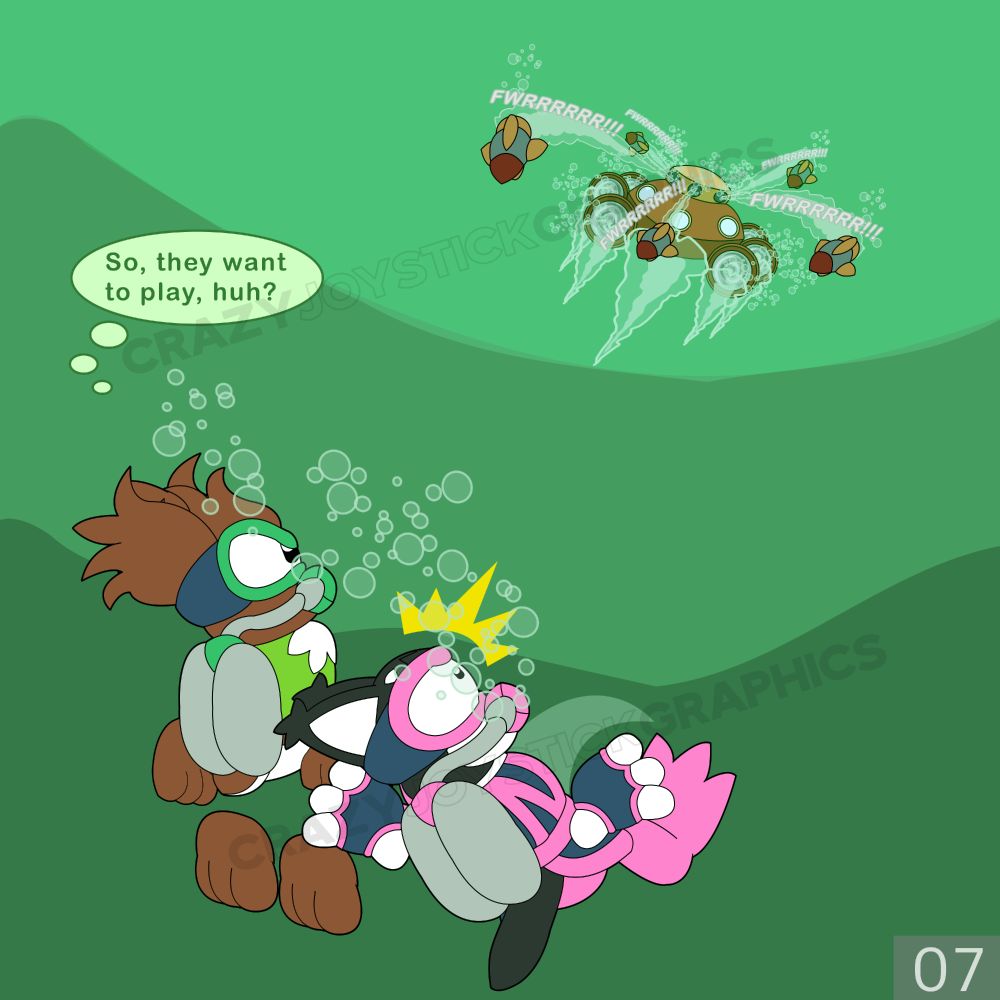 Outside, the BellSpider launches out torpedos. The torpedos start propelling towards Cyder and Nixie.

Cyder thinks to himself "So they want to play, huh?"
