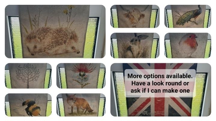 A range of fabric letter catchers that fit easily over your internal mail slot and keep the post off the floor. Fabrics include hedgehog, tree, Thistle, bee, fox, Highland Cow, peacock, rabbit, Robin and Union flag.