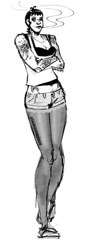 A sketch of adult Noodle for the Gorillaz 80z AU