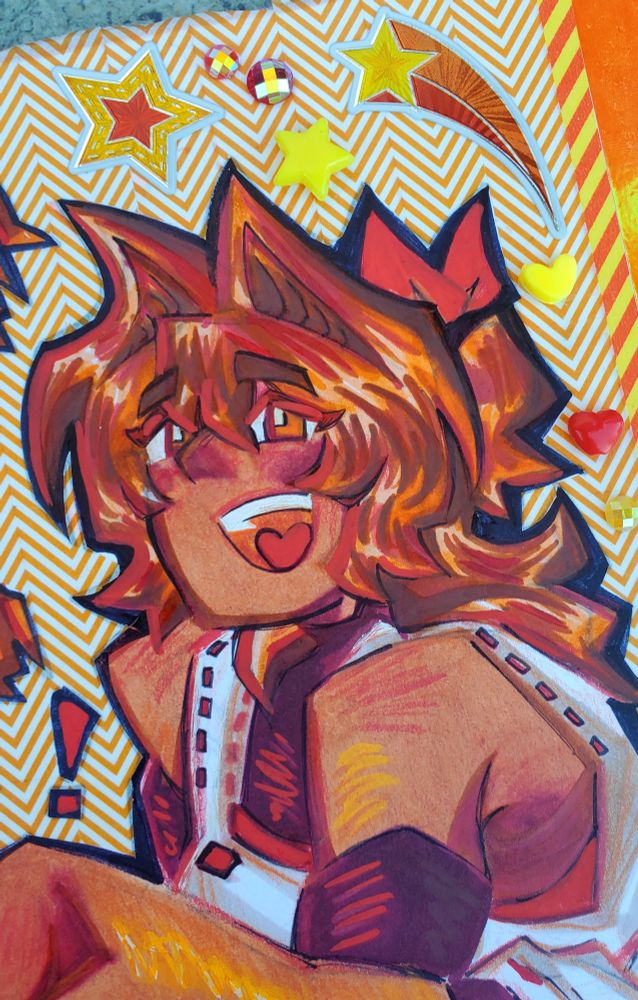 close-up of Himawari's face along with  the decorations around her