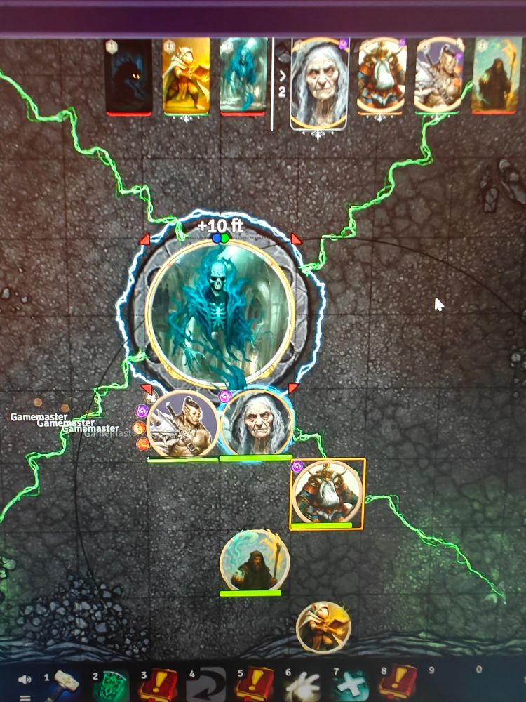 A VTT showing a ghosty guy with green energy spouting off it. Various counters around it