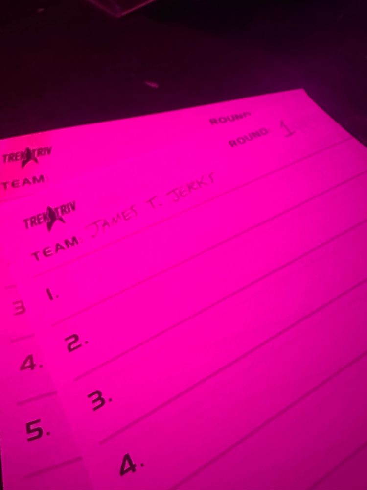 Trek Triv answer sheet for team “James T Jerks”