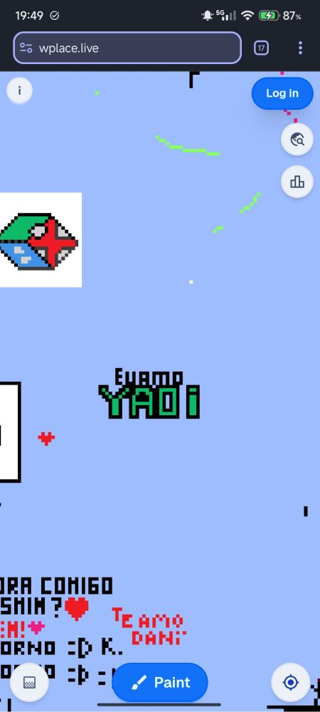 Print do wplace.live com um "eu amo yaoi" centralizado na imagem