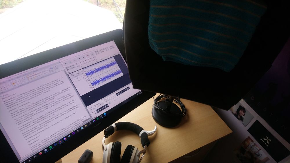 Image showcasing a recording setup as I record some dialogue for an introduction sequence for the game Prophecy: Corrin's Tale.