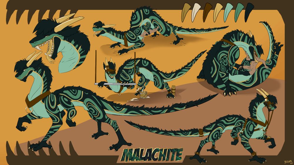 green and gold dragon character sheet with multiple NSFW poses