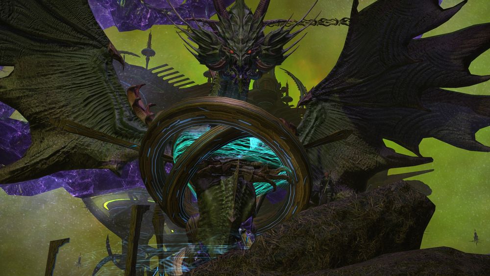 Tali standing before the dragon, Tiamat.