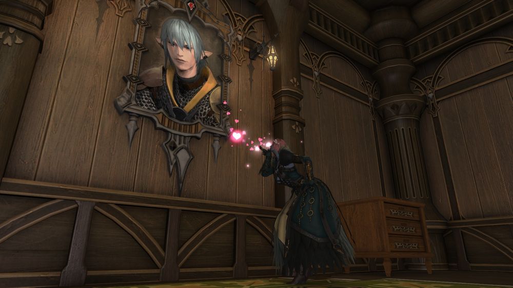 Tali blowing a kiss to a Haurchefant portrait