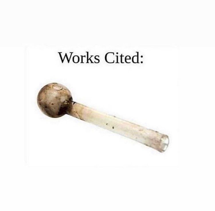 the words "works cited:" above a picture of a crack pipe