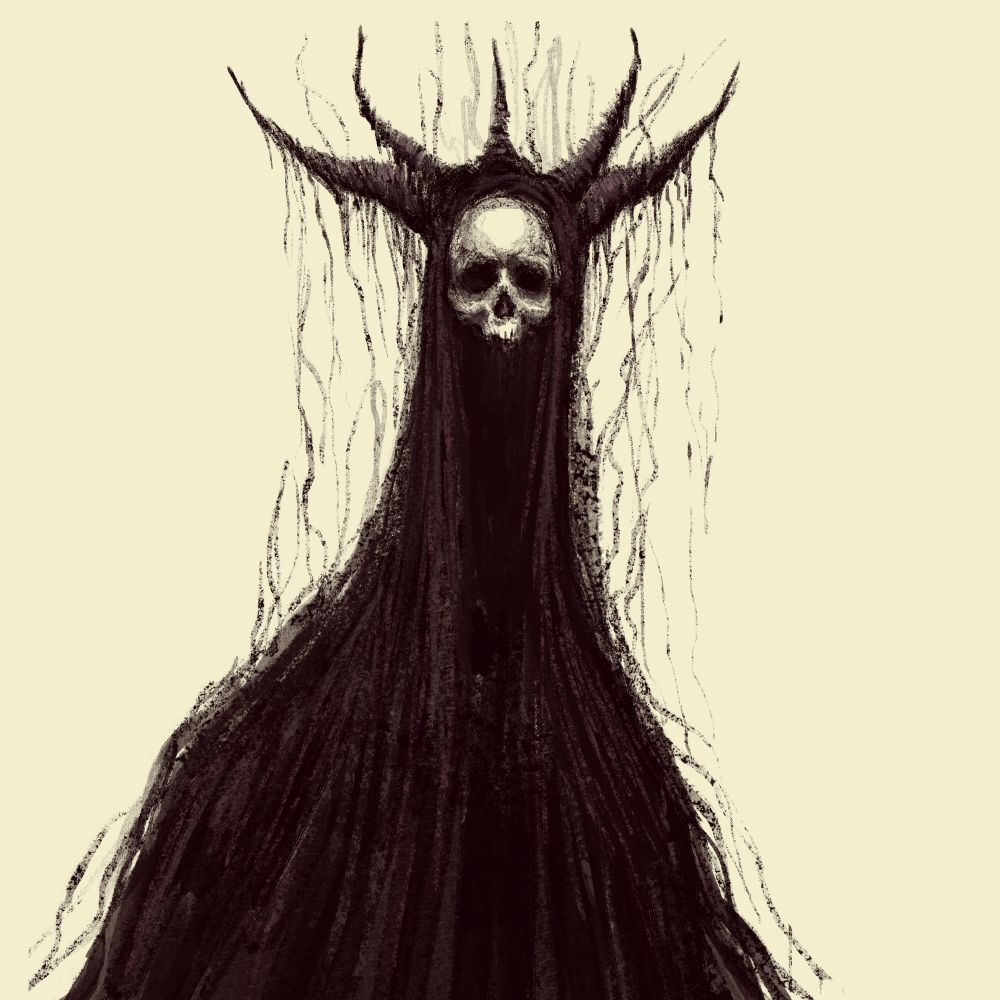 Skull demon in a long black cloak with a spike crown