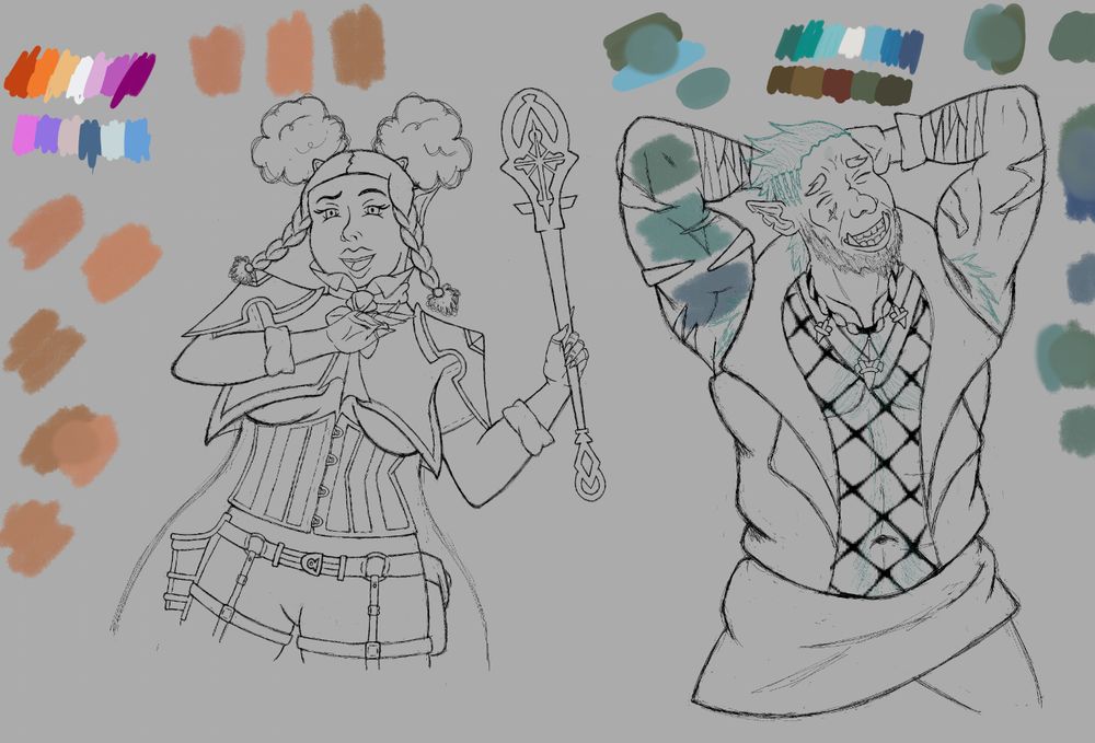 linework and palette options for two characters belonging to my personal project, Canticle of Vrylaen (: