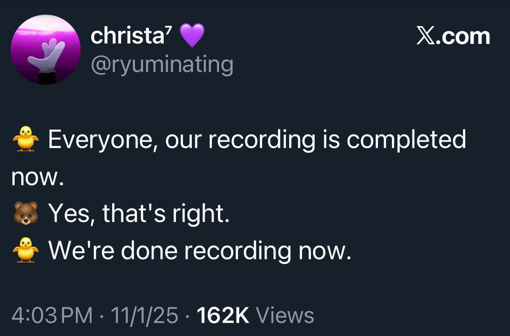 Screenshot of a translation for Jimin and Taehyung’s weverse live.
Jimin: Everyone, our recording is completed now.
Taehyung: Yes, that's right.
Jimin: We're done recording now.