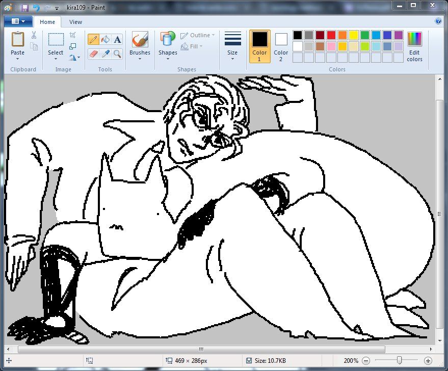 Kira Yoshikage and Killer Queen drawn in an MS Paint window. They are both cramped together in the drawing area, the MS Paint interface surrounding them.