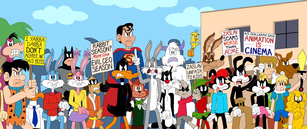 Characters from animated productions throughout the Warner Bros. corporate family marching in protest through the streets of Burbank, CA (starting from the studio's main gates), to take their stand against David Zaslav and the company's current executive regime for its treatment of animated content.