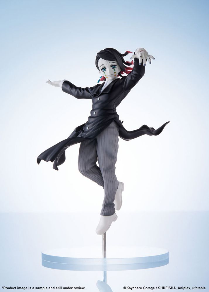 Vinyl Statue of Enmu from Demon Slayer seemingly floating with arms raised up as if being lifted by an updraft 