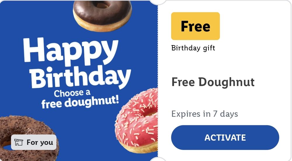 Lidl Plus coupon for a free doughnut as a birthday gift