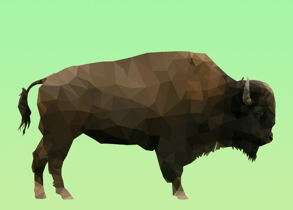 An illustration of a geometric bison against a light green gradient background 