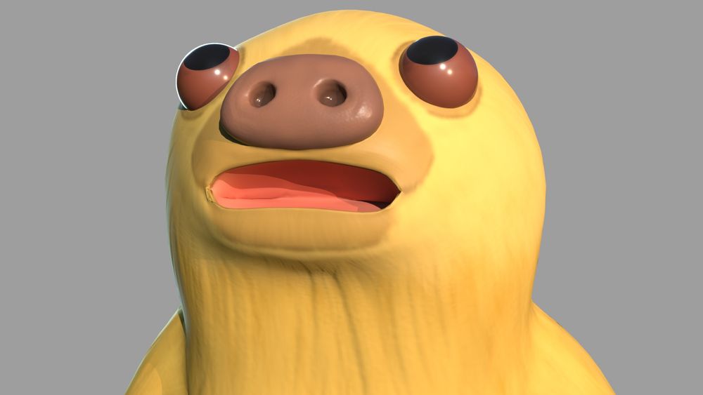 3D model of a cartoon two-toed sloth doing the Frieren looking up meme (I dinnae really know what Frieren is...)