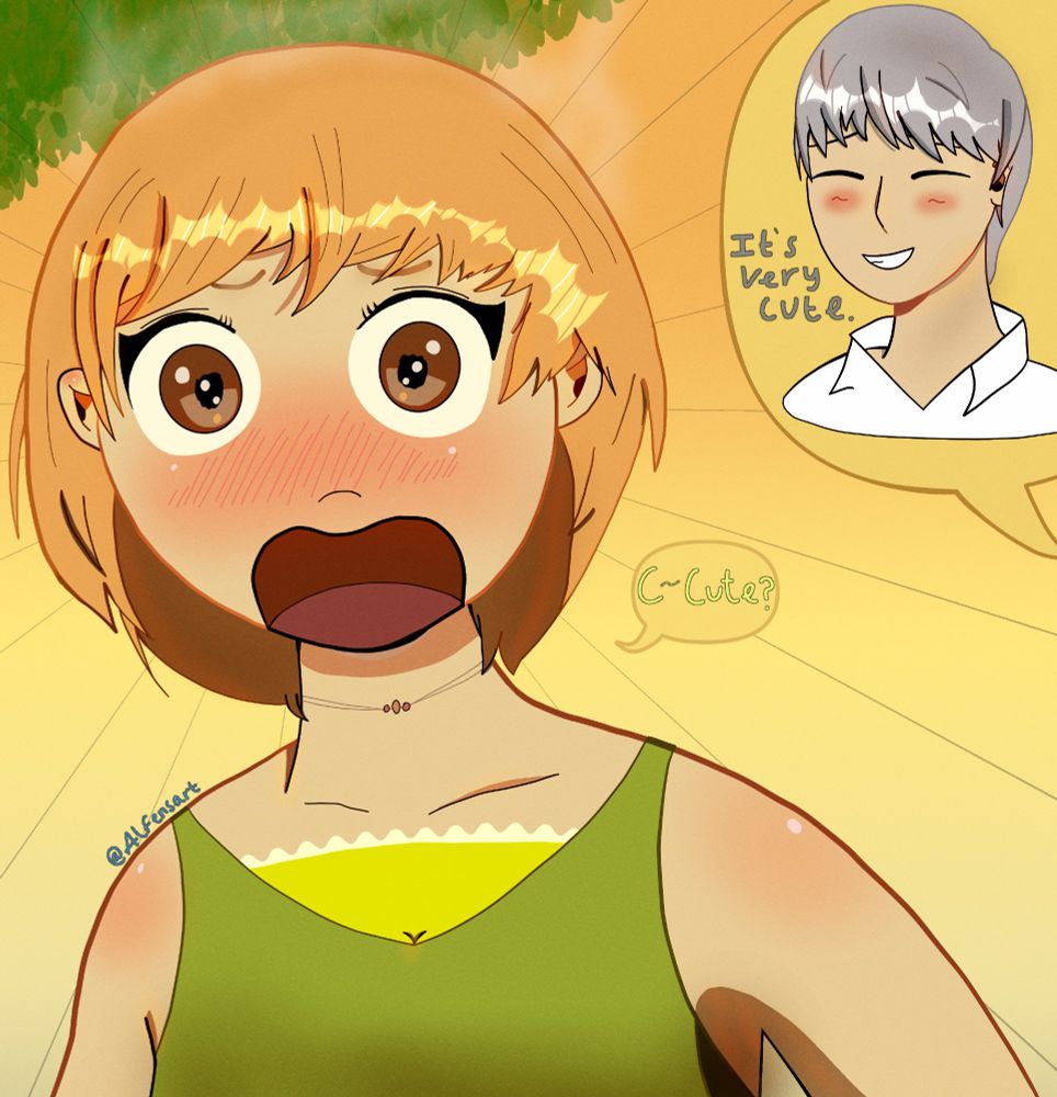 Chie all flustered from being called cute
